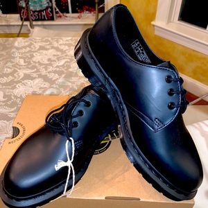 Dr. Martens Black Smooth Leather 3-Eye Lace-Up Oxfords